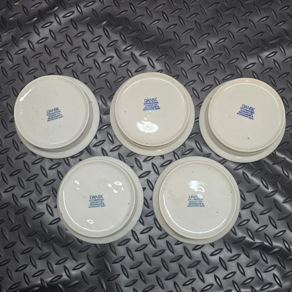 Dansk International Designs Denmark Blue Rim Cream Ramekins Set of 5 Small Bowls